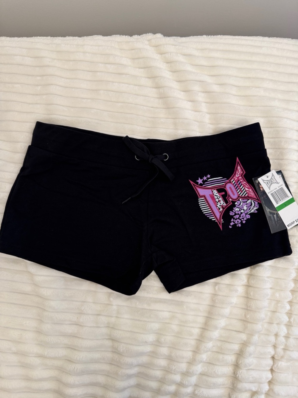 Tapout Black Women's Bike Shorts with Pink Graphic